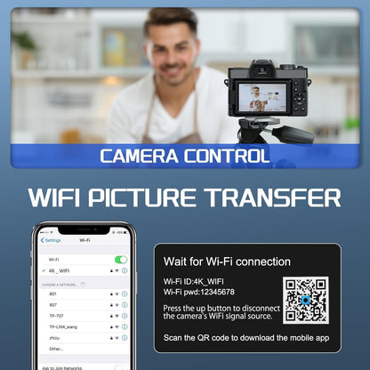 NBD 4K Digital Camera for Photography 48MP Video Vlogging Camera for YouTube with 3" 180° Flip Screen WiFi, 16X Digital Zoom Cameras with 32GB Micro Card, Wide-Angle & Macro Lens (Black)