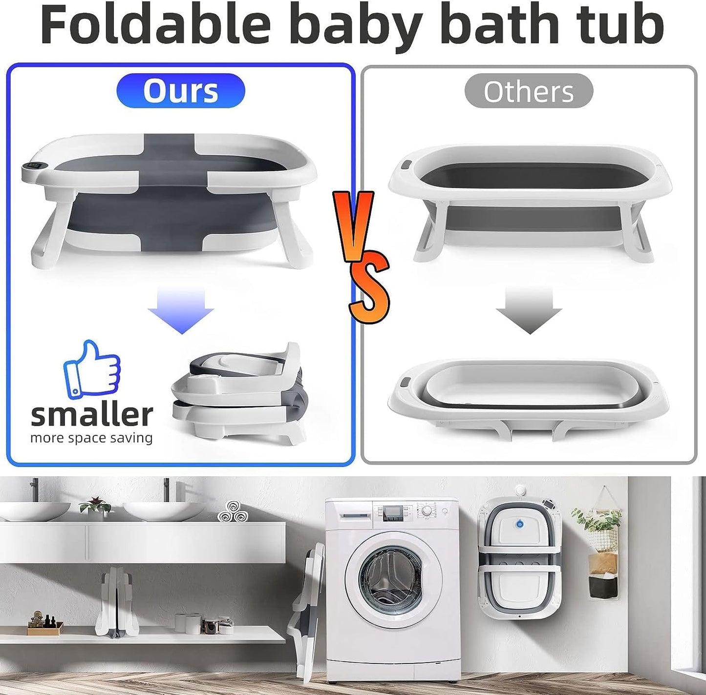 Befol Collapsible Baby Bathtub for Infants to Toddler, Portable Travel Bathtub Multifunctional Bathtub with Drain Hole, Baby Folding Bathtub for Newborn 0-36 Month (Blue+Floating Baby Bath Cushion Pink