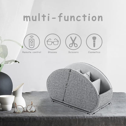 Tv Remote Holder Tray with 5 Compartments,PU Leather Remote Control Holder/Caddy Nightstand Decoration,Placed Media Remote Storage Box/Glasses/Makeup Brush/Office Products/Desktop Organizer (Grey）