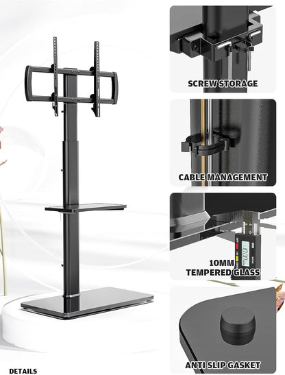 Universal TV Stand with Mount 80 Degree Swivel Height Adjustable and Tilt Function for 27 to 65 inch LCD, LED OLED TVs,HT1002B