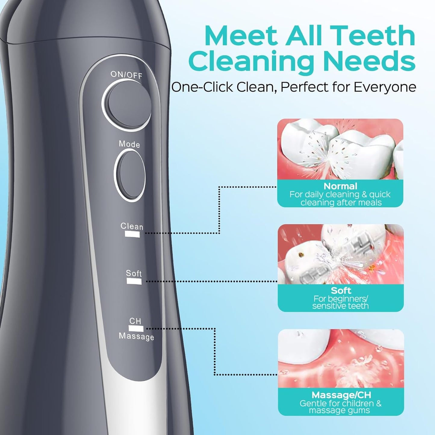 COSLUS Water Teeth Flosser: 300ML Cordless Electric Water Tooth Flossing Rechargeable IPX7 Waterproof Portable Travel Flossers Set for Teeth