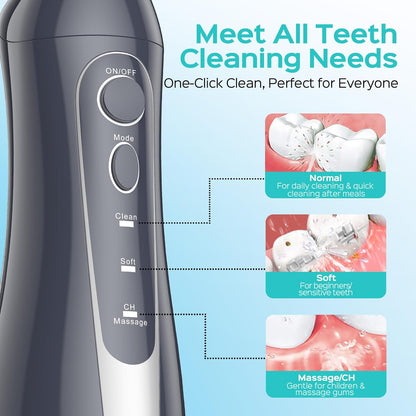 COSLUS Water Teeth Flosser: 300ML Cordless Electric Water Tooth Flossing Rechargeable IPX7 Waterproof Portable Travel Flossers Set for Teeth