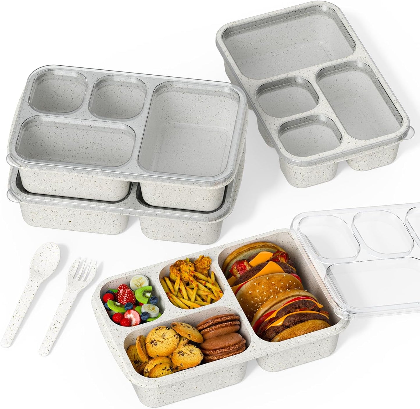 Large Capacity Bento Box for Adults, 4-Piece Set – Stackable Lunch Box with 4 Compartments, Microwave & Dishwasher Safe, Reusable Meal Prep Containers, Snack Containers for Kids & Adults (4 Colors)