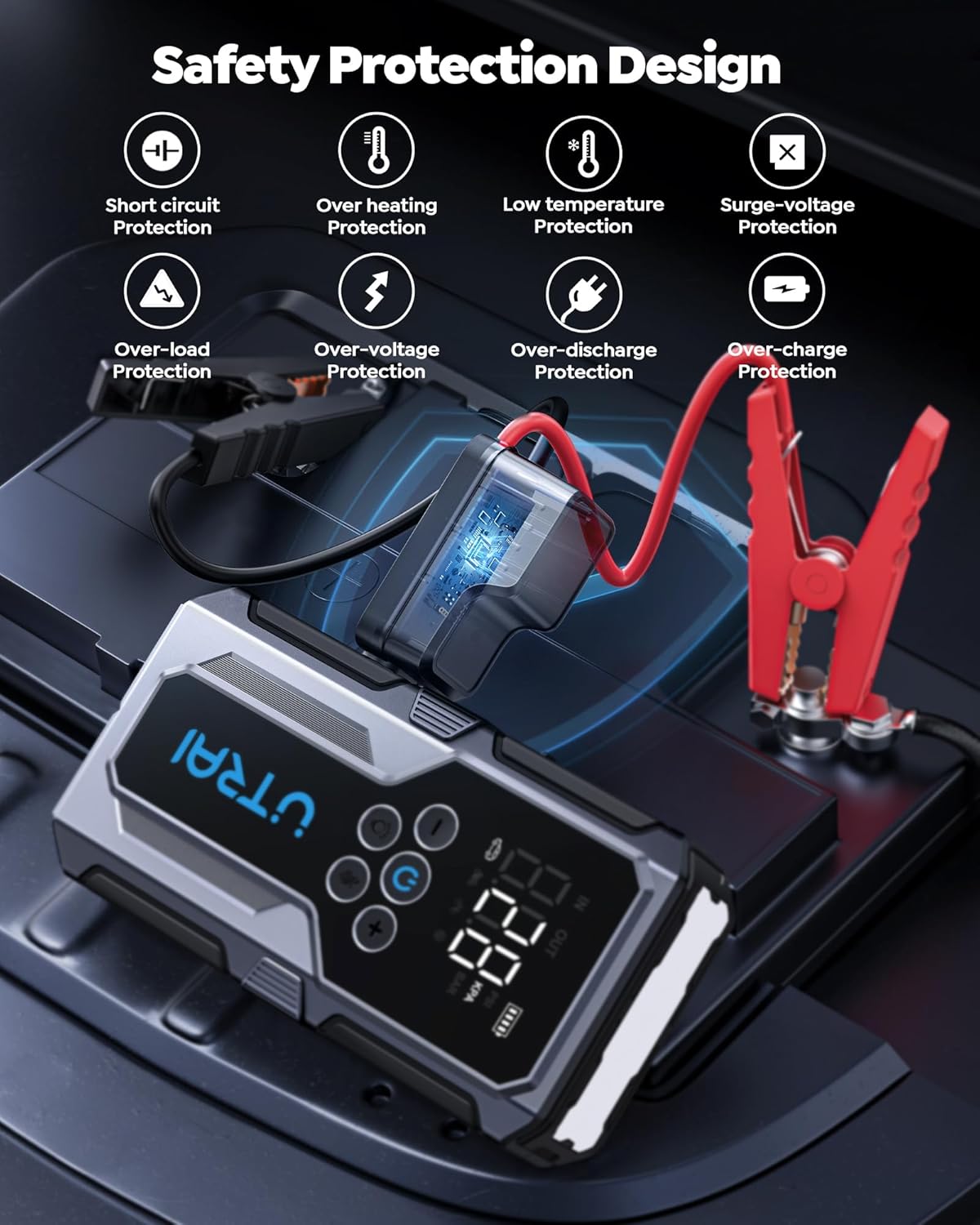 Portable Car Jump Starter with Air Compressor, UTRAI 4000A 150PSI Battery Booster Pack with Jumper Cables LED Lights Car Battery Booster Jump Starter 12V Car Booster Jump Starter(8.5L Gas/6.5L Diesel)