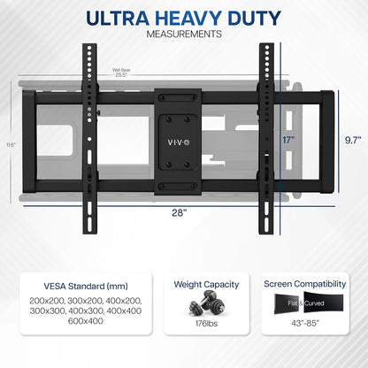 VIVO Heavy Duty 60 to 120 inch Extra Large Screen TV Articulating Wall Mount for LCD LED Flat and Curved Screens, Extended Arm Swivel Mount, Max VESA 900x600mm, Black, MOUNT-VW120M