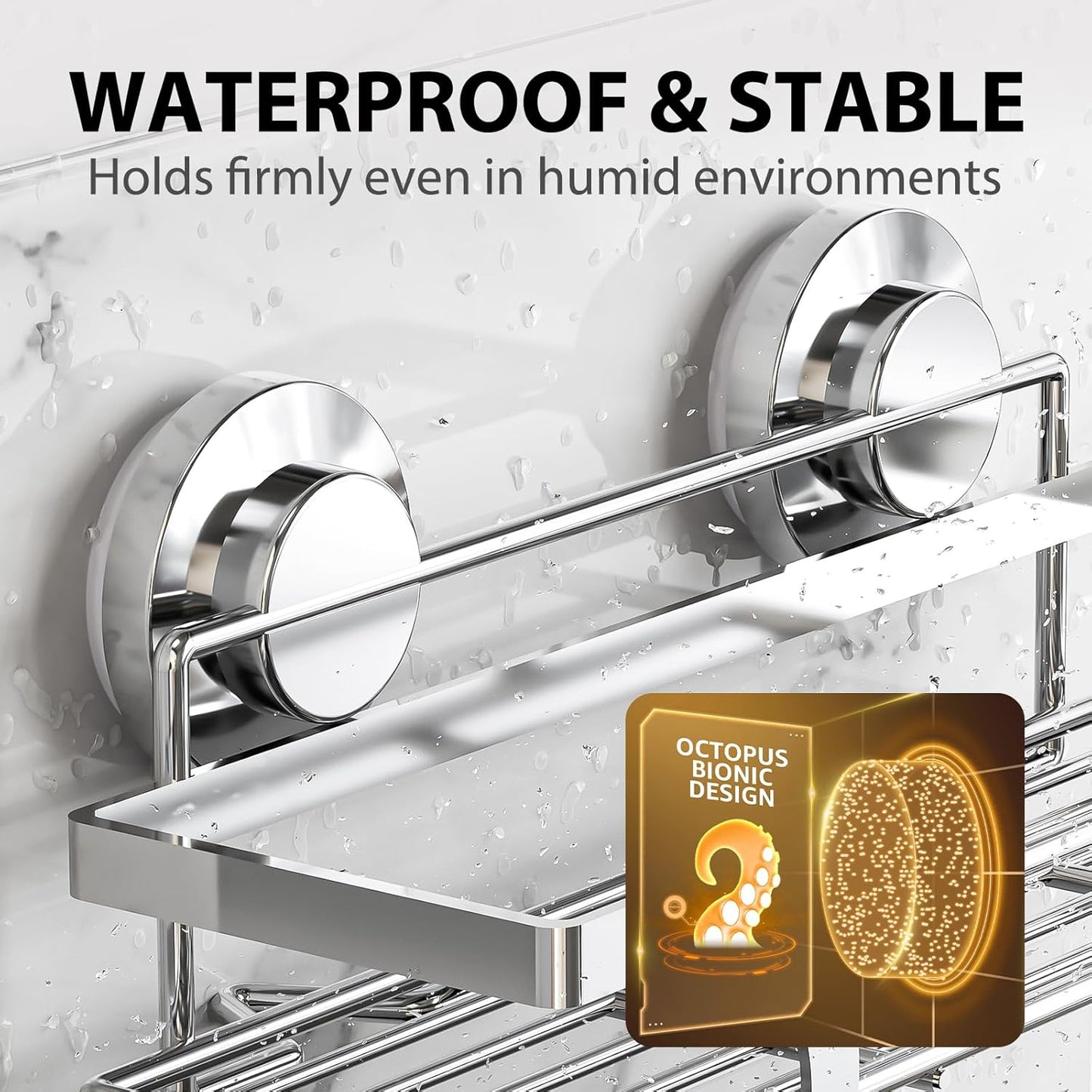 LEVERLOC Shower Caddy Suction Cup, 2 Pack Black Shower Shelf with Hooks and Soap Holder, NO-Drilling Bathroom Organizer, Rustproof Metal Bathroom Storage and Organization