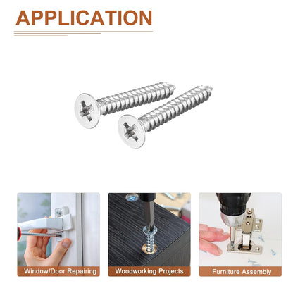 DTGN 100Pcs #6x1/2 Flat Head Wood Screws, 304 Stainless Steel Phillips Self Tapping Screws - Good for Woodworking, Furniture - Silver