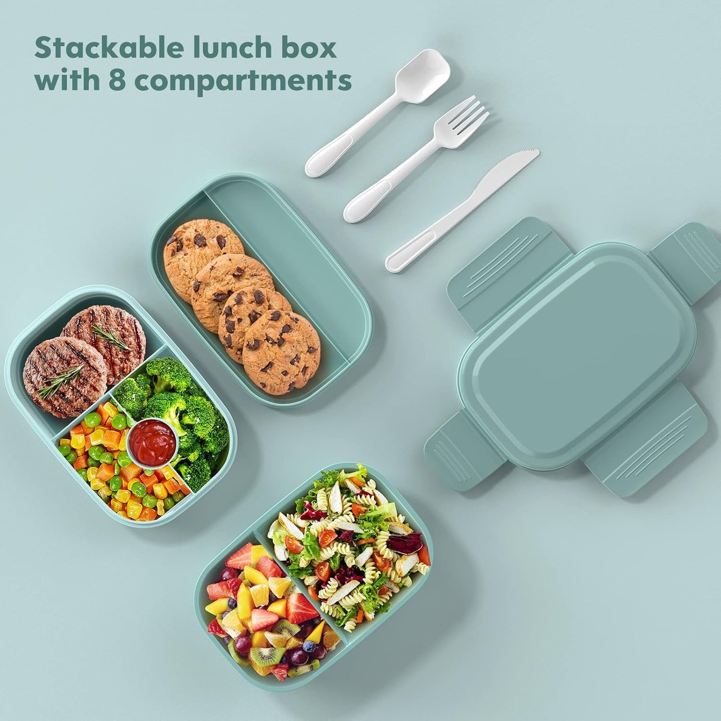Bento Box Adult - 3 Layers Stackable Lunch Containers for Adults & Kids, 72oz Large Salad Containers for Lunch with Utensil Sauce Dressing Containers for Dining Out,Work,Pink