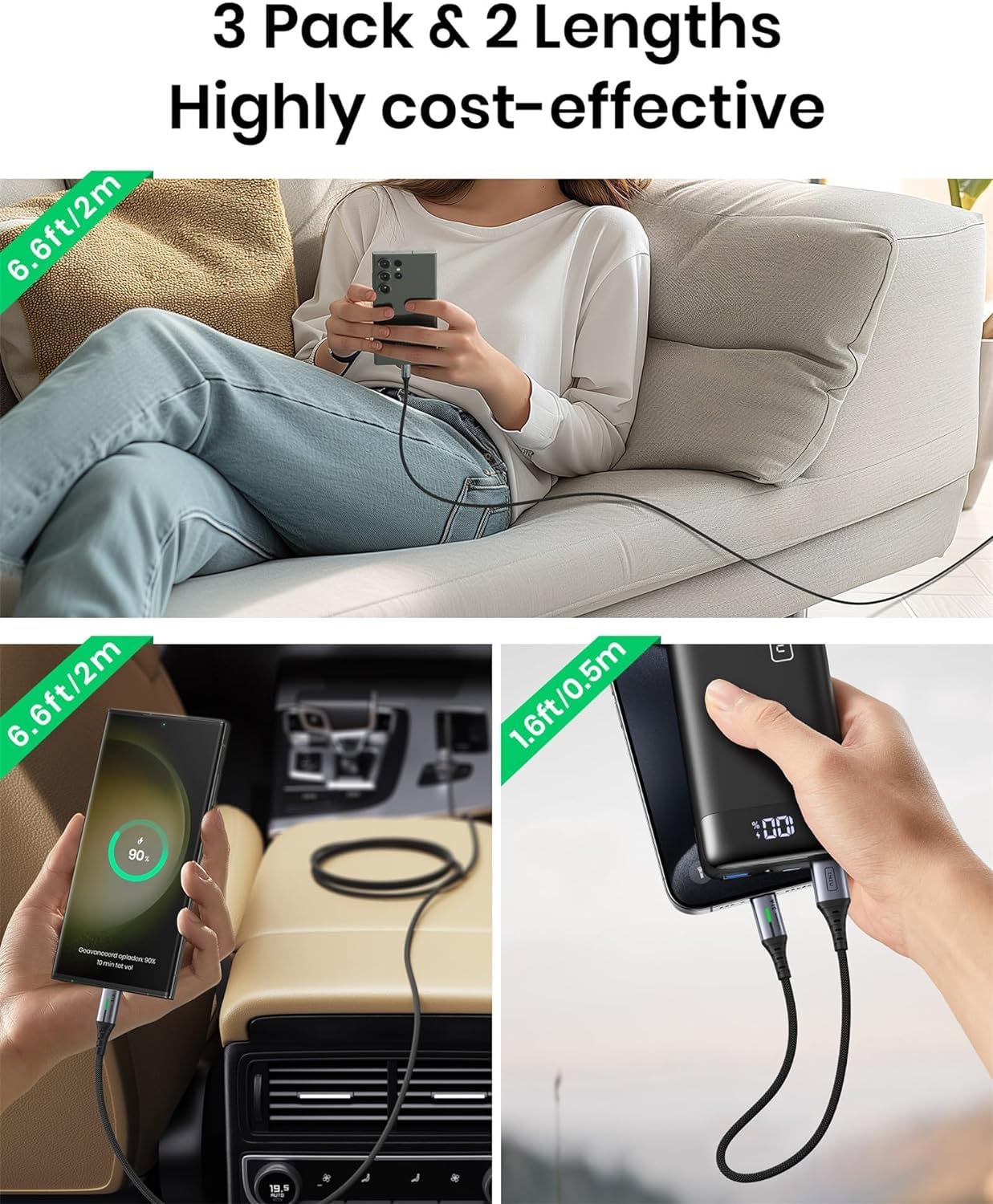 USB C Cable, INIU 3.1A Type C Cable Fast Charging (6.6ft), Zinc Alloy Braided Data USB-C Cable, USB A to USB C Charger Cable for iPhone 16 15 14 Pro Max iPad Samsung S22 S21 Huawei Xiaomi OnePlus