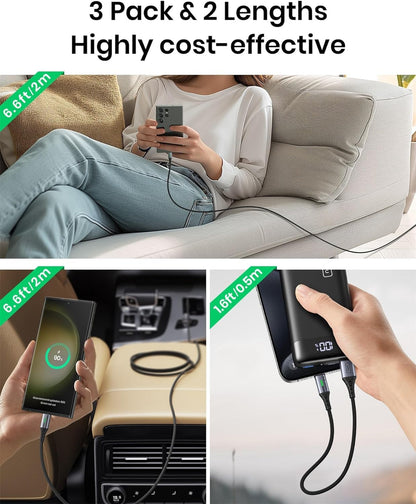 USB C Cable, INIU 3.1A Type C Cable Fast Charging (6.6ft), Zinc Alloy Braided Data USB-C Cable, USB A to USB C Charger Cable for iPhone 16 15 14 Pro Max iPad Samsung S22 S21 Huawei Xiaomi OnePlus