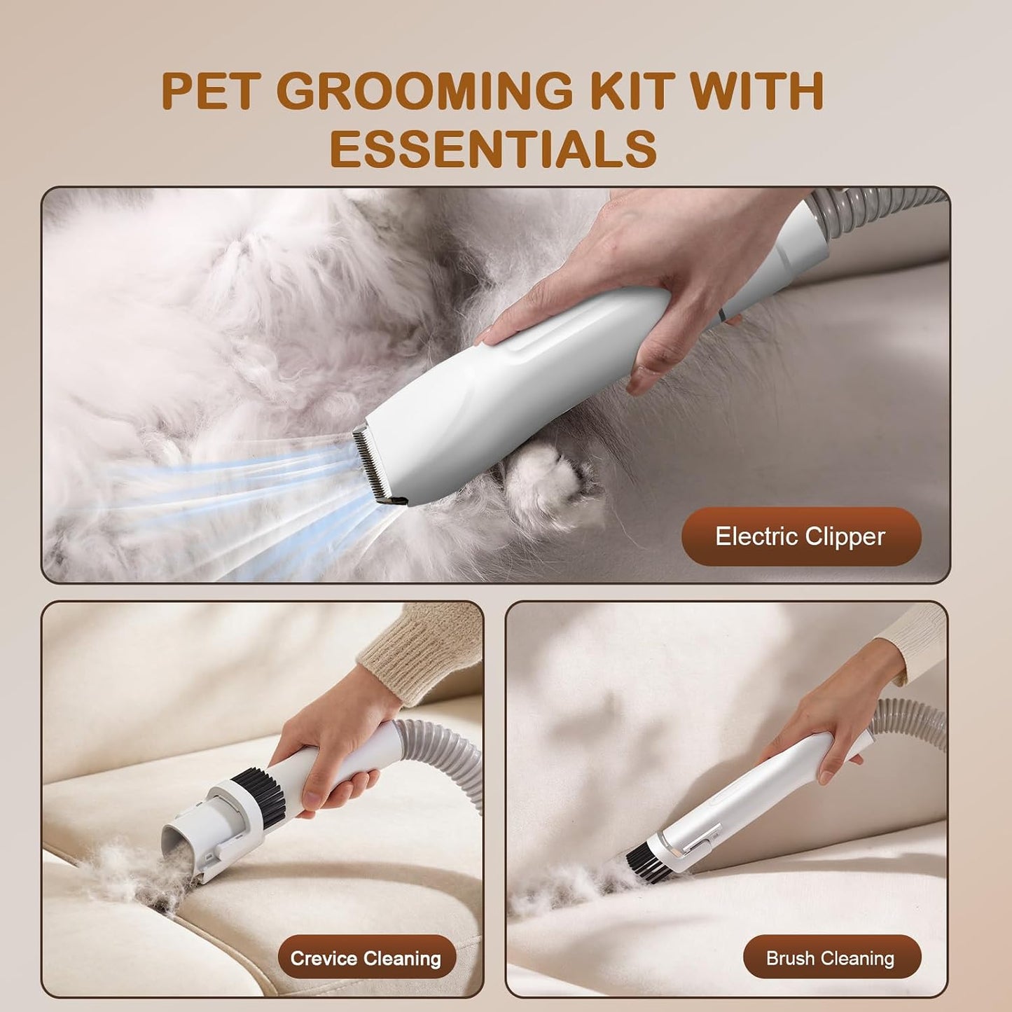 Dog Grooming Vacuum, Dog Grooming Kit, 3 Suction Modes Dog Brush Vacuum with 5 Pet Grooming Tools (Wheaten)
