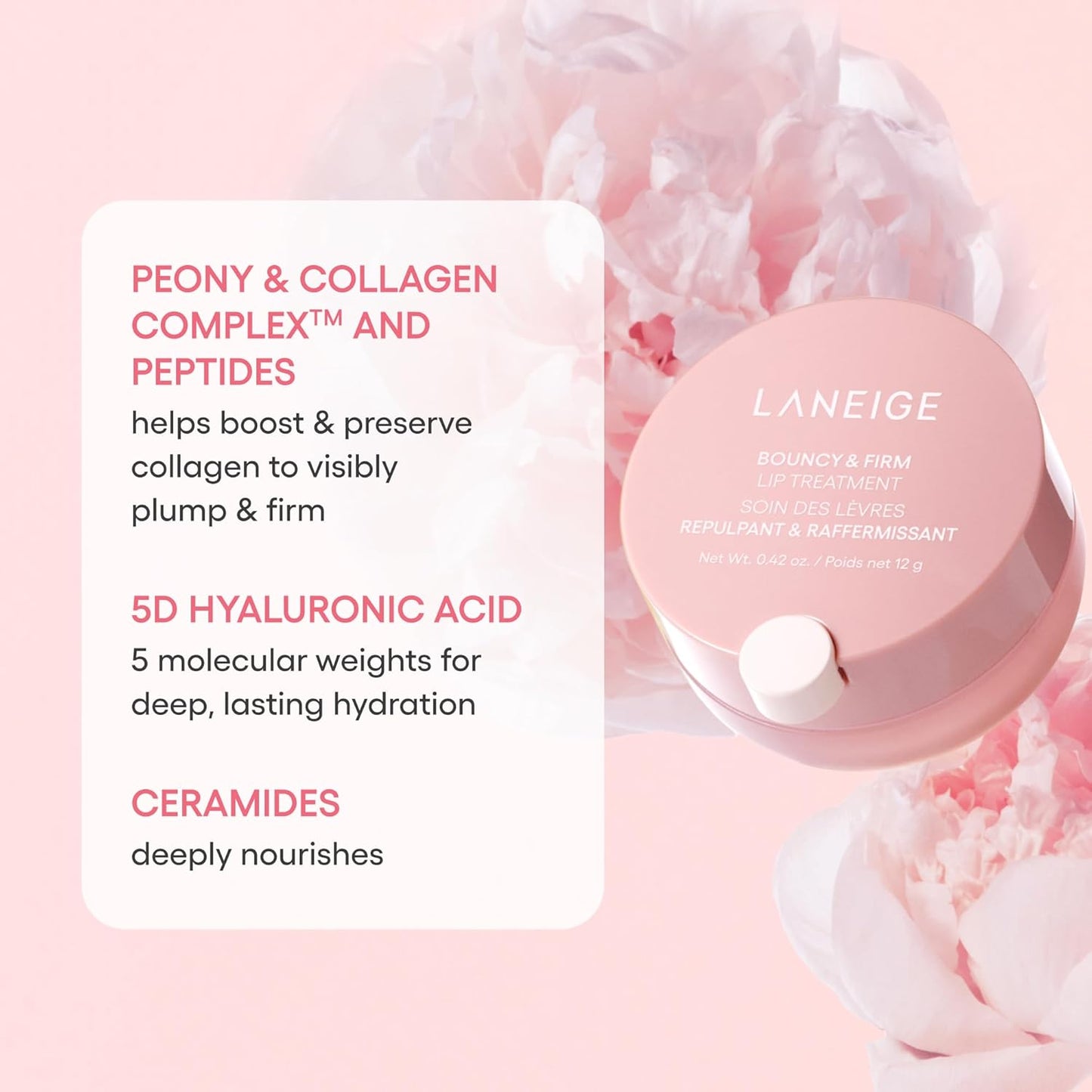 LANEIGE Bouncy and Firm Sleeping Mask: Revitalize, Smooth, Peony & Collagen Complex, Barrier-Boosting Hydration