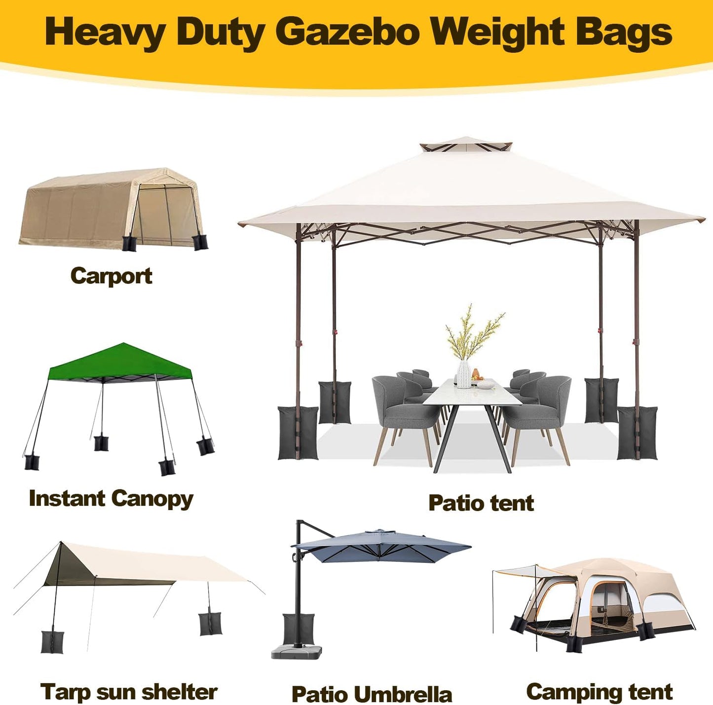4PCS Gazebo Weights Bags, LooKu Large Gazebo Sand Weights 240 LBS Heavy Duty Leg Weights for Pop up Canopy Tent Sun Shades, Parasols, Trampolines Weighted Feet Bags