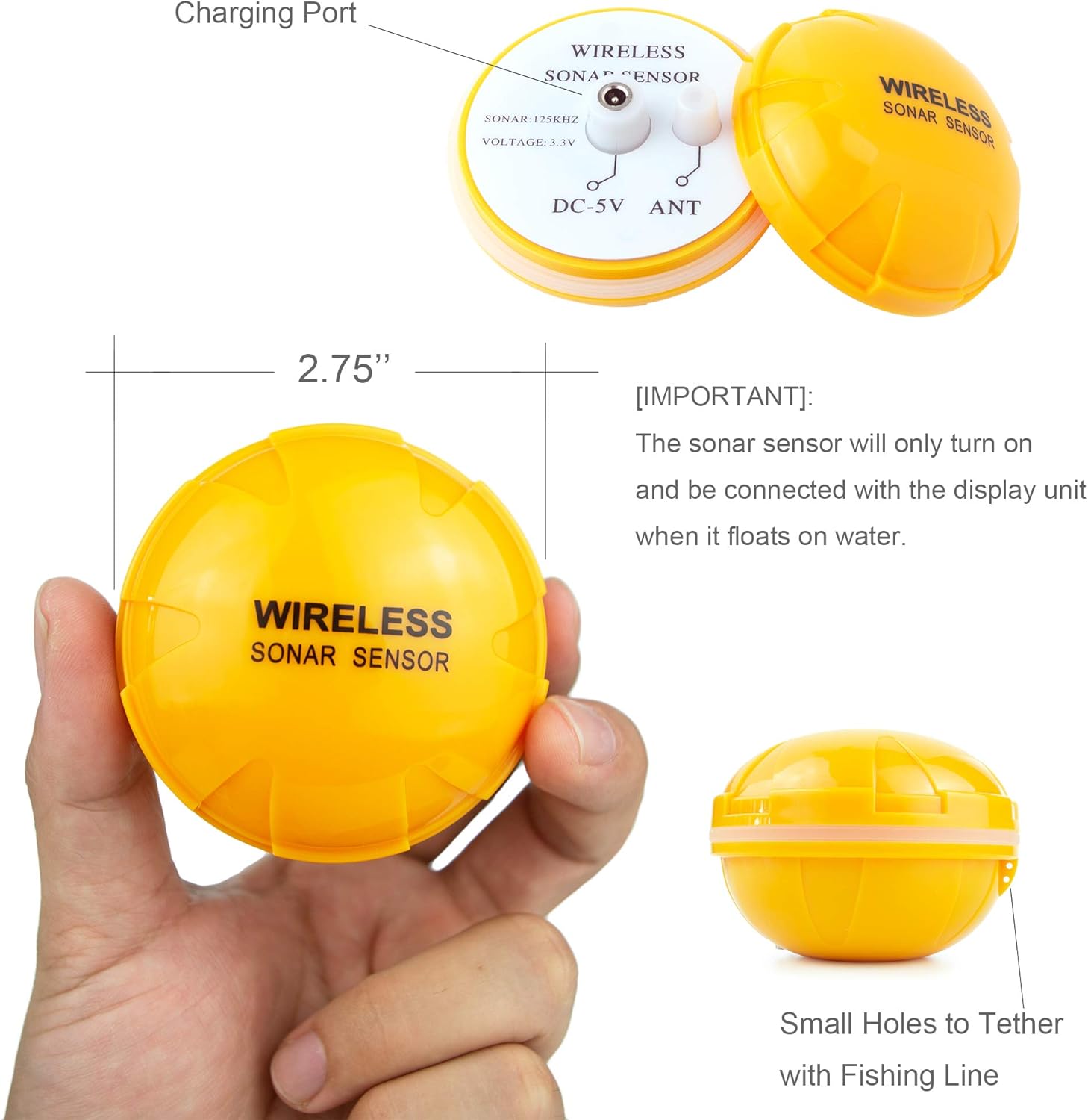 Venterior Portable Rechargeable Fish Finder Wireless Sonar Sensor Fishfinder Depth Locator with Fish Size, Temperature, Bottom Contour, Color Display - PuriLite