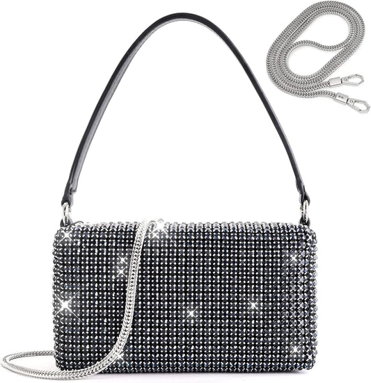 Rhinestone Purse for Women Sparkly Rhinestone Bag Evening Bag Silver Clutch Purses Bling Crossbody Bags for Women