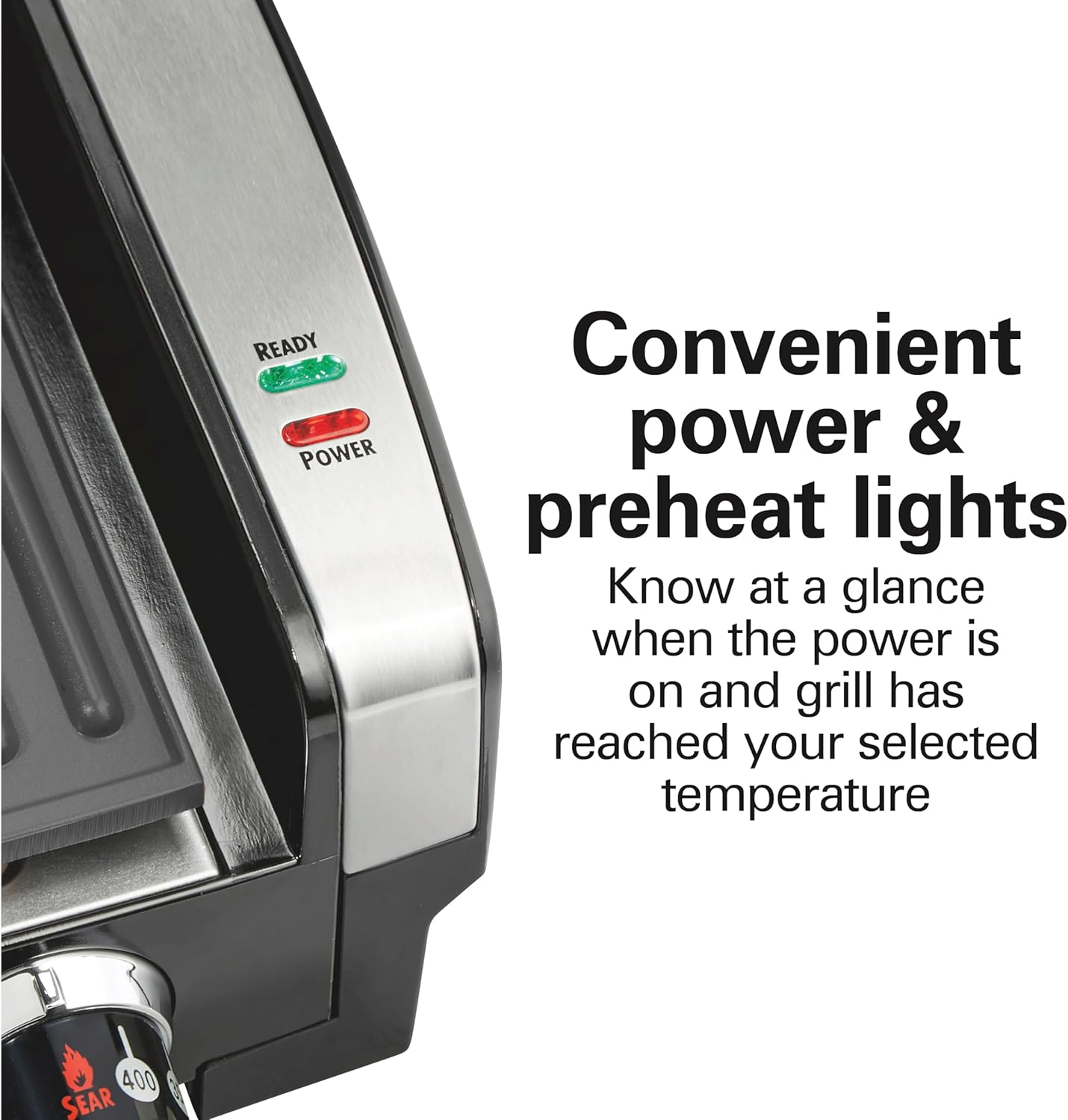 Hamilton Beach Electric Indoor Searing Grill with Viewing Window,Removable Easy-to-Clean Nonstick Plate, 6-Serving, Extra-Large Drip Tray, Stainless Steel, 25361