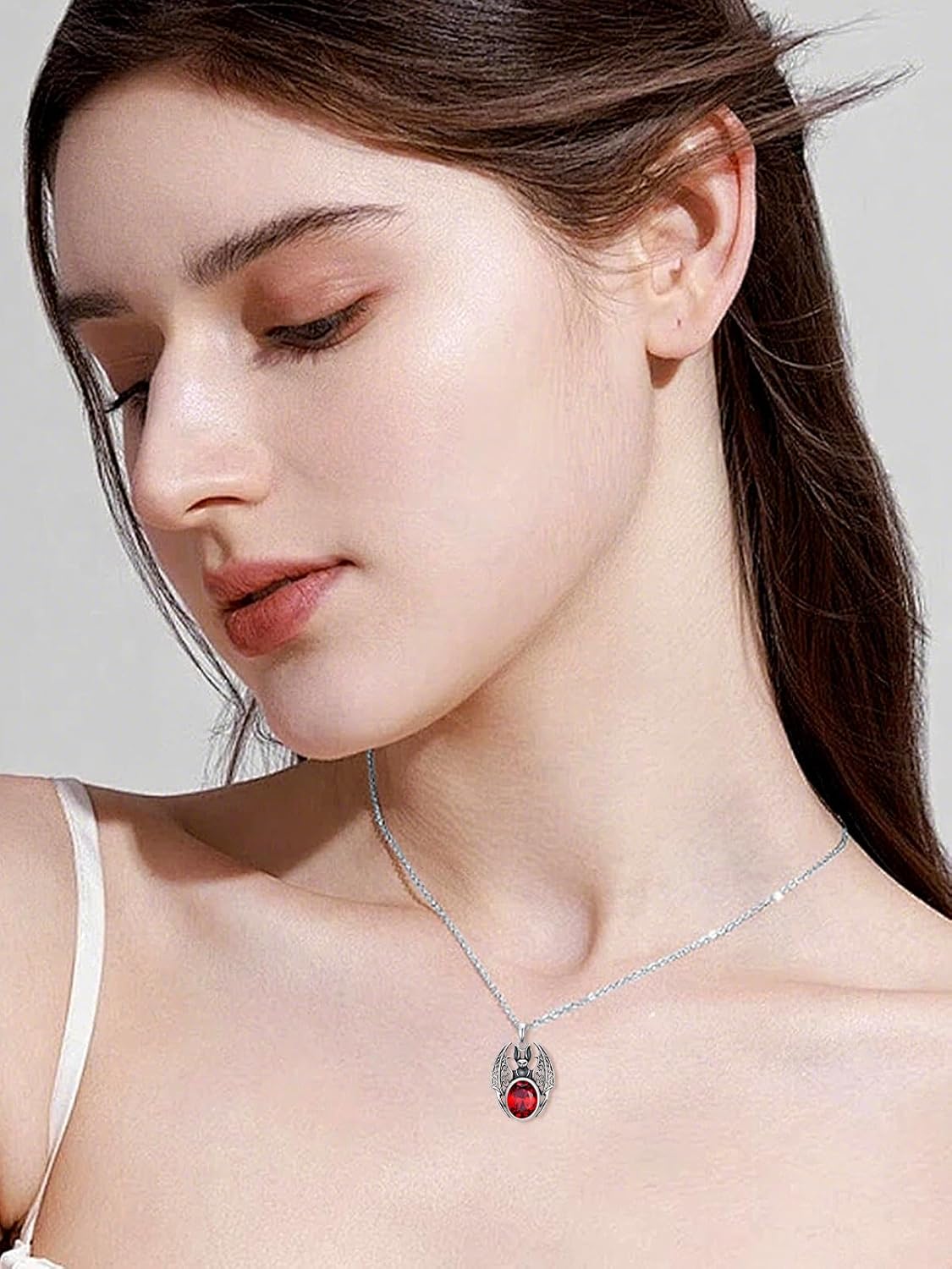 POTOPYY Bat Necklace for Women Sterling Silver Gothic Jewelry Bat Pendant, Goth Necklace With Crystal Red Stone Halloween Christmas Gifts for Women Mom Daughter Friend