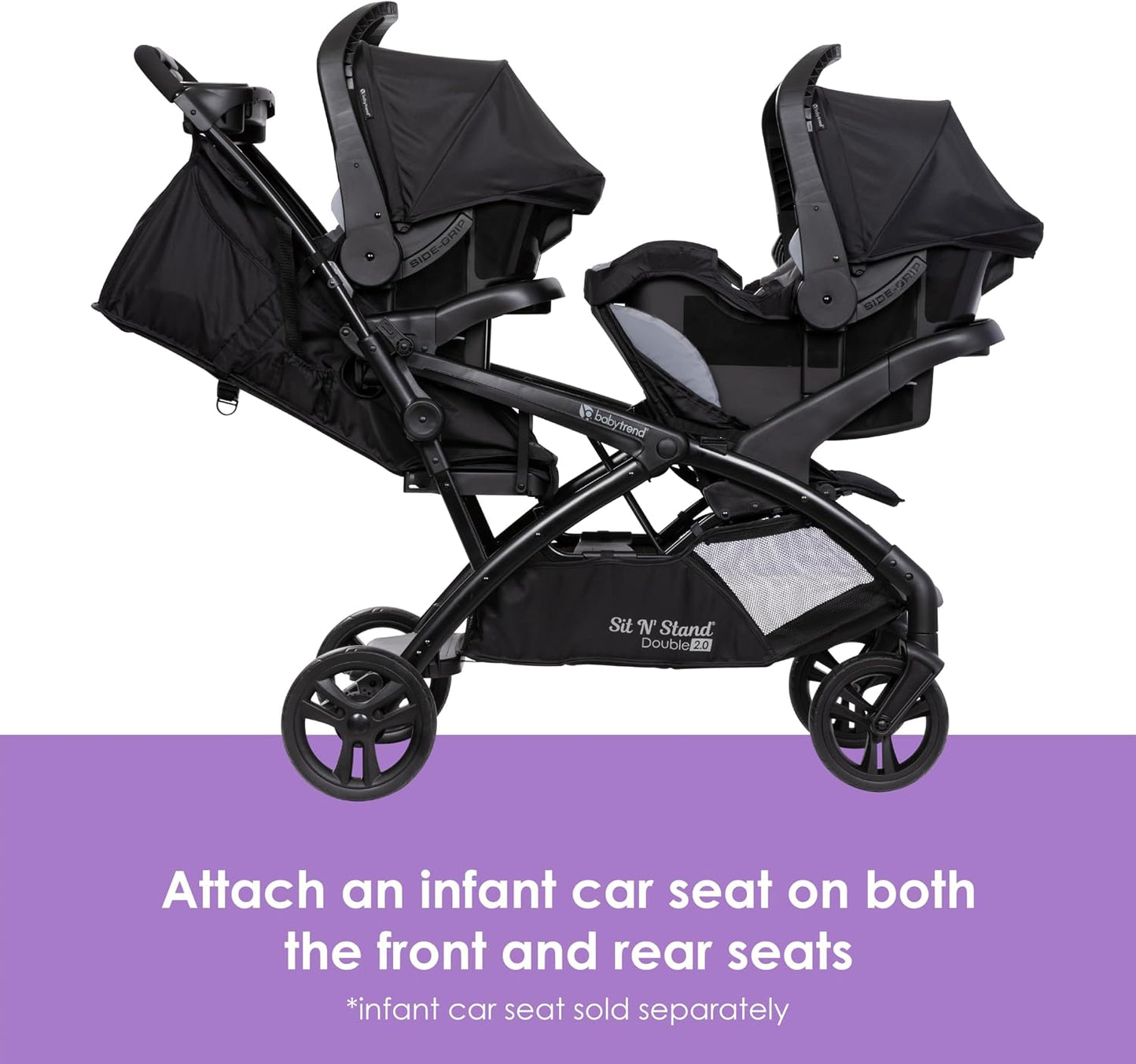 Baby Trend Sit n Stand Double 2.0 Stroller - Convertible Multi-Use Easy Fold Travel Toddler & Baby Tandem Double Stroller with Safety Harness and Storage Basket - Dash Black