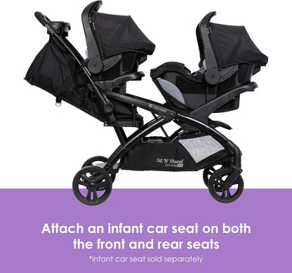 Baby Trend Sit n Stand Double 2.0 Stroller - Convertible Multi-Use Easy Fold Travel Toddler & Baby Tandem Double Stroller with Safety Harness and Storage Basket - Dash Black