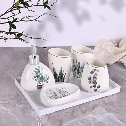 White Bathroom Accessories Set,Modern Countertop Bathroom Decor,Luxury 6 Piece Bathroom Accessory Set,Complete with Soap Dispenser,Toothbrush Holder,Tumbler,Tray