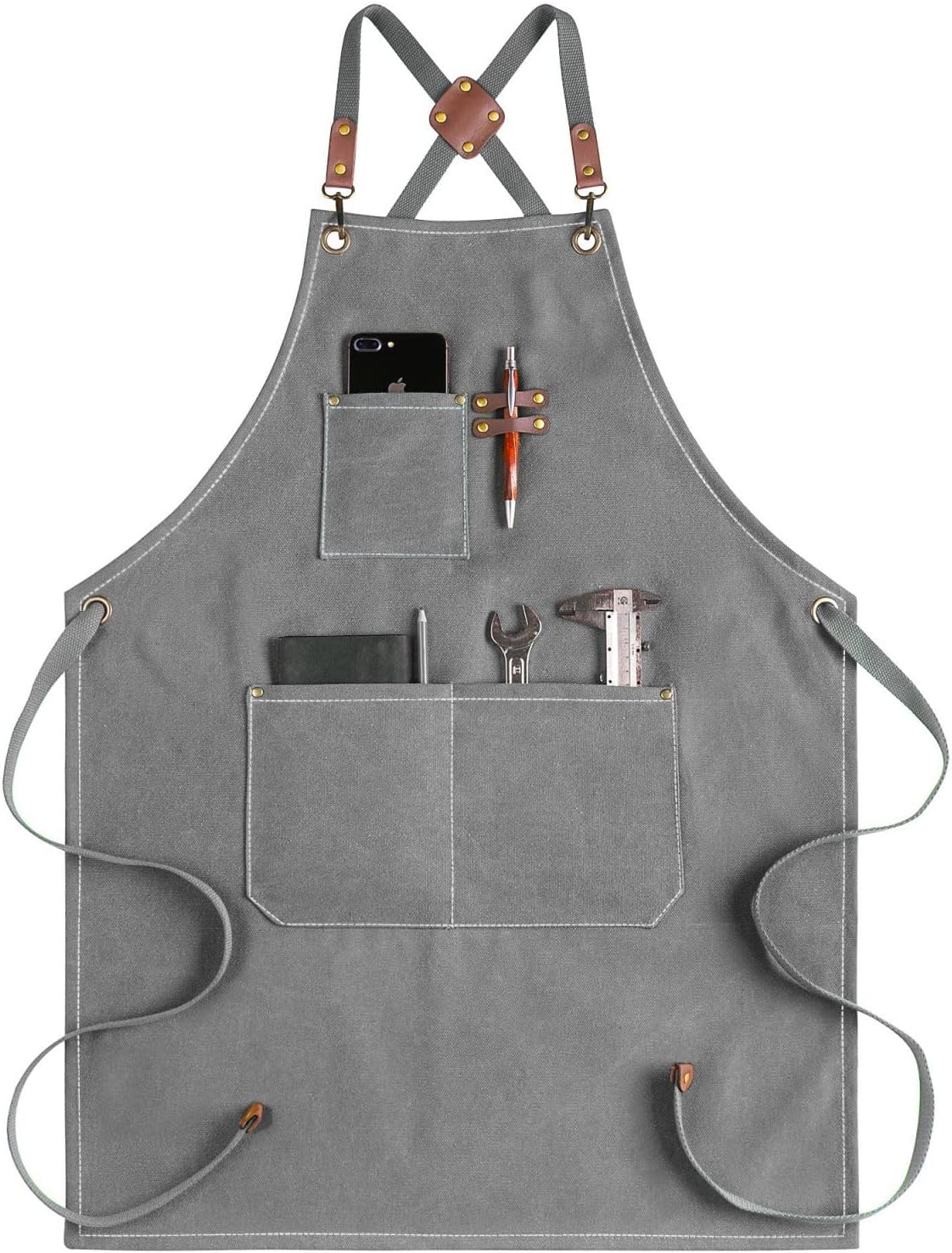 CONTAIL Chef Apron for Men Women,Canvas Aprons with Pockets-Cross Back Kitchen Apron for Cooking Grilling Baking BBQ Barber