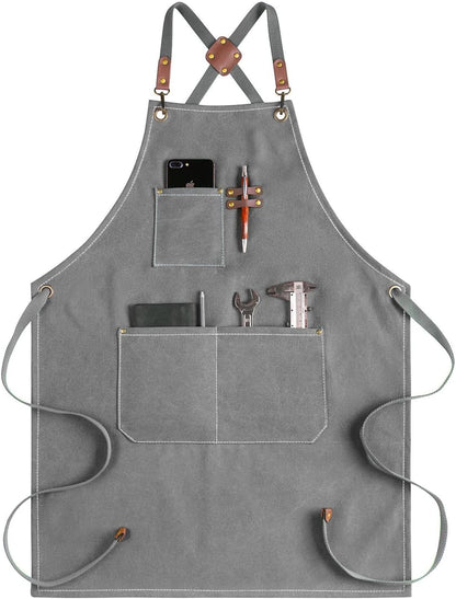 CONTAIL Chef Apron for Men Women,Canvas Aprons with Pockets-Cross Back Kitchen Apron for Cooking Grilling Baking BBQ Barber