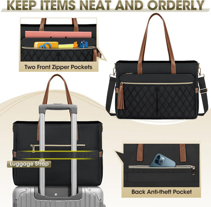 RAINSMORE Laptop Bag For Women 15.6 Inch Work Teacher Tote Bag Waterproof Nurse Bag Large Handbag Shoulder Travel Computer Messenger Bag Briefcase,Black - PuriLite