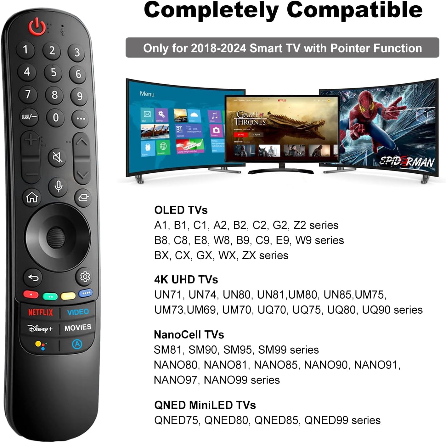 Smart Voice Remote with Voice and Pointer Function Compatible with LG 2018-2024 Smart TV, fits for MR24GA MR23GA MR22GA MR21GA MR20GA Voice Magic Remote Replacement