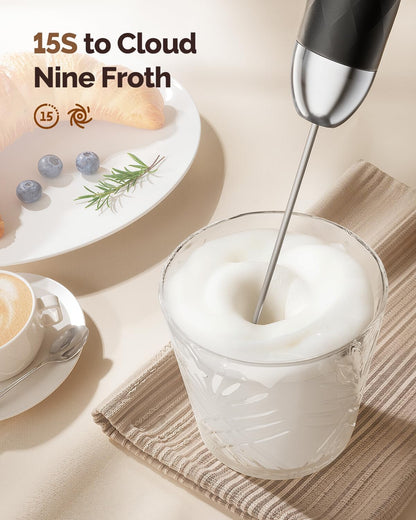 MHMF07 Rechargeable Milk Frother with Stepless Speed Control, LunaFro Max Handheld Electric Foam Maker Waterproof Drink Mixer Foamer for Lattes, Cappuccino (Black)