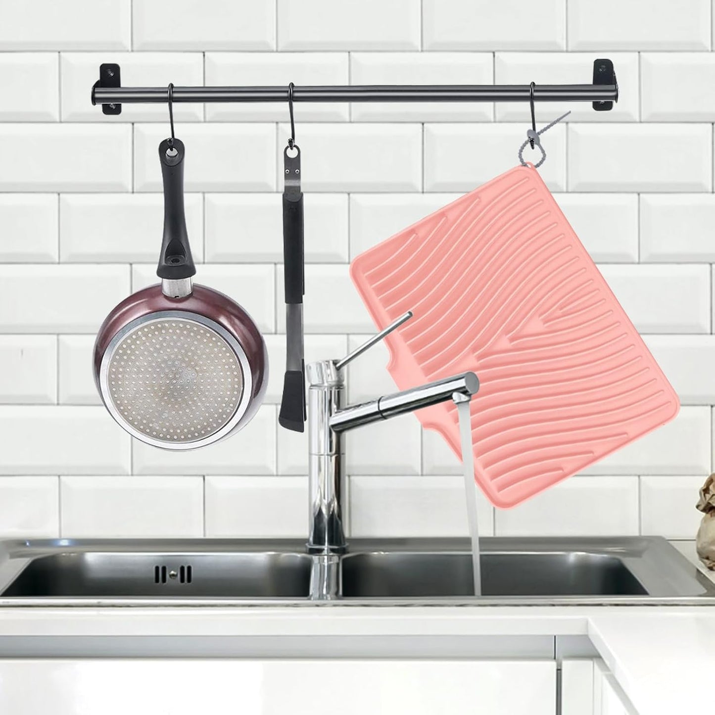 TIKNIK Silicone Dish Drying Mat for Kitchen Counter, Dish Drying Pad, Non-Slip Drain Pad with Built-in Drain, Heat Resistant Stone Drying Mat(40 L x 33 W cm, Grey)