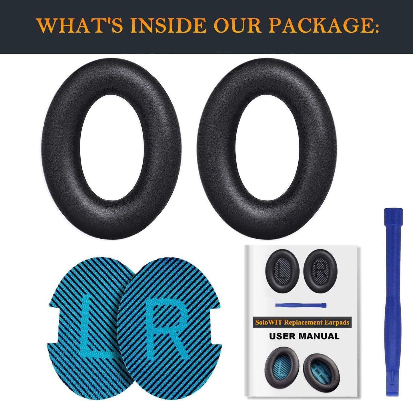 SoloWIT Earpads Cushions for Bose Headphones, Replacement Ear Pads for Bose QuietComfort 15 QC15 QC25 QC2 QC35/Ae2 Ae2i Ae2w/SoundTrue & SoundLink Around-Ear Series - QC25 PL Black&Blue