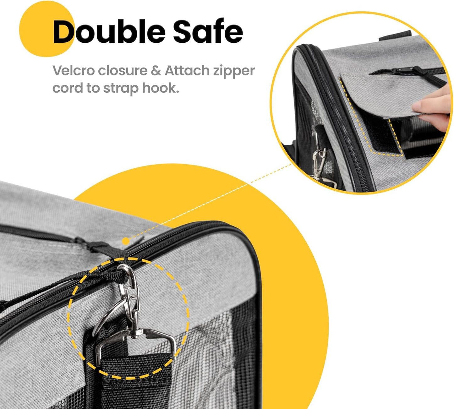 Conlun Cat Carrier Airline Approved, Soft-Sided Dog Carrier with Inner Safety Leash, Pet Transport Carrier for Small-Medium Cats Puppies up to 15 Lbs, Collapsible Travel Kitten Carrier Bag -Black M