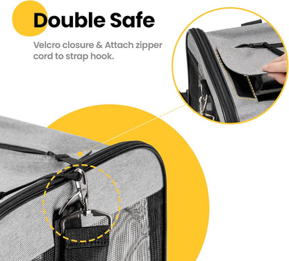 Conlun Cat Carrier Airline Approved, Soft-Sided Dog Carrier with Inner Safety Leash, Pet Transport Carrier for Small-Medium Cats Puppies up to 15 Lbs, Collapsible Travel Kitten Carrier Bag -Black M