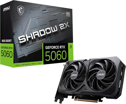 MSI Gaming RTX 5060 8G Shadow 2X OC Graphics Card (8GB GDDR7,TBA-bit, Extreme Performance: 2535 MHz, DisplayPort x3 2.1a, HDMI 2.1b, NVIDIA Blackwell Architecture)