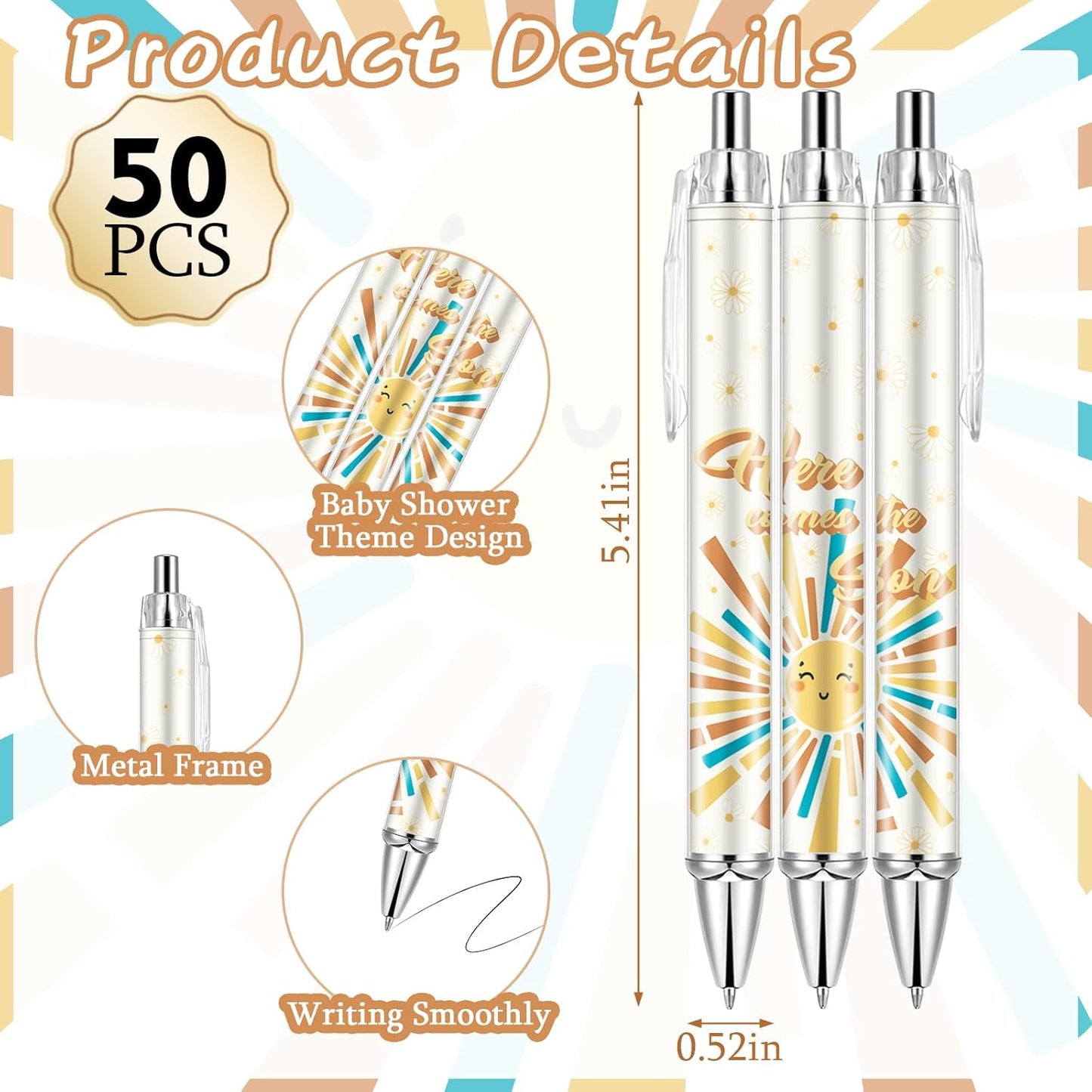 Lebsitey 50 Sets Pen Baby Shower Favors Gifts for Guests Includes 50 Rolling Paper Ballpoint Pens and 50 Greeting Thank You Bookmarks Baby Shower Party Favors (Safari)