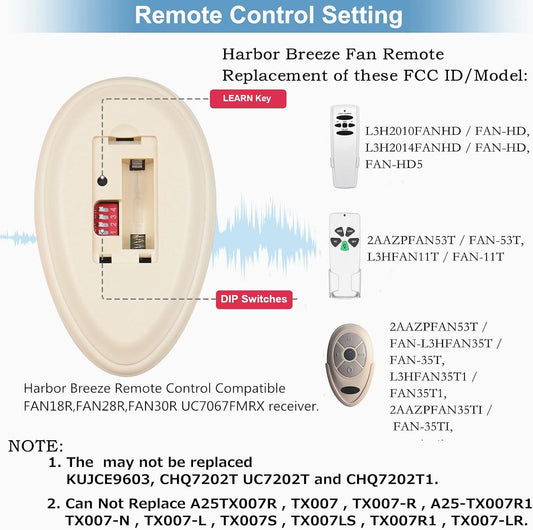 35T1 Ceiling Fan Remote Control Replacement for Harbor Breeze, Allen Roth | Works for Kichler, Hampton Bay FAN35T FAN53T FAN11T 2AAZPFAN53T L3HFAN11T L3HFAN11T2 FANHD, 3-Speed, Light Dimmer, Learn Key