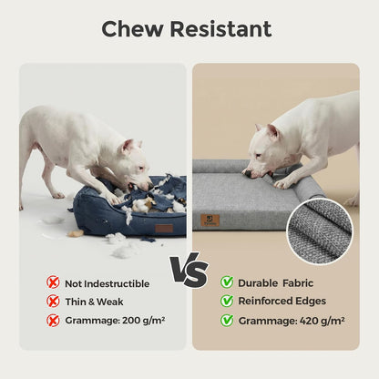 Sytopia 42 Inch Indestructible Dog Beds for Large Dogs, Big Chew Proof Orthopedic Egg Crate Foam Pet Bed with Washable Removable Cover and Anti-Slip Bottom, Great Gift for Pets, Grey