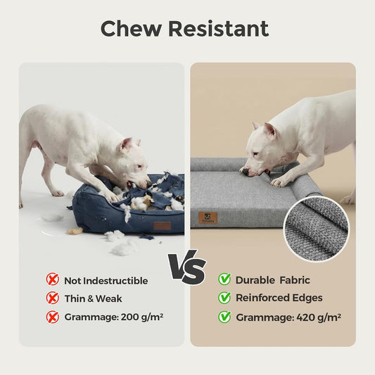 Sytopia 42 Inch Indestructible Dog Beds for Large Dogs, Big Chew Proof Orthopedic Egg Crate Foam Pet Bed with Washable Removable Cover and Anti-Slip Bottom, Great Gift for Pets, Grey