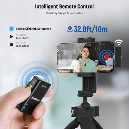 NEEWER CM28 Wireless Lavalier Microphone System with Charging Case, 1 Click Noise Canceling, 4GB Storage for 9Hrs of 48KHz 16 Bit Uncompressed Audio Lapel Mic Compatible with iPhone/Android/PC/Camera