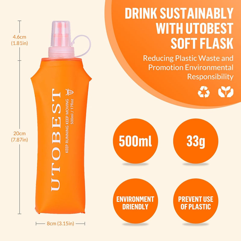 UTOBEST Soft Flask Running Water Bottle Collapsible Water Bottle for Trail Running Hydration Pack Hiking Cycling Climbing 150ML/250ML/350ML/450ML/500ML/550ML