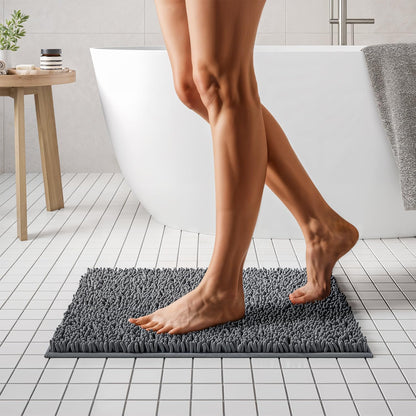 Soft Plush Chenille Bathroom Rug, Absorbent Microfiber Bath Mat, Machine Washable, Non-Slip Grip, Quick-Dry, Thick Shag Carpet Great for Bath, Shower Floor, Bedroom, or Door Mat (Beige, 17x24)