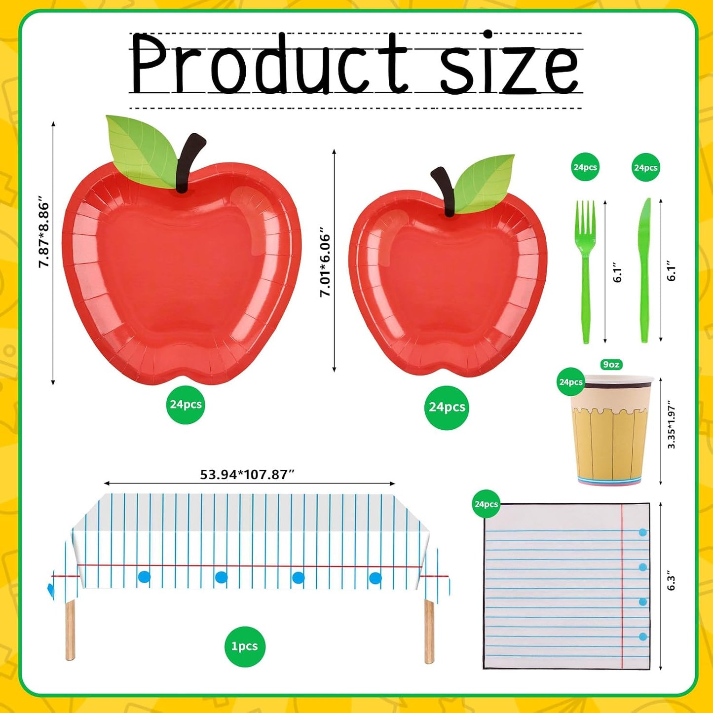 Mostop 100 Pcs Back to School Disposable Tableware Set Preschool Graduation Party Decoration Apple Paper Plate Pencil Cup and Napkins for 25 Guest First Day of School Supplies