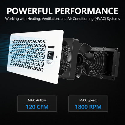 Register Booster Fan | 4 x 10 Floor Vent Booster Fan with Thermostat Control, Remote Control, Quiet 10-Speed HVAC Air Vent Fan