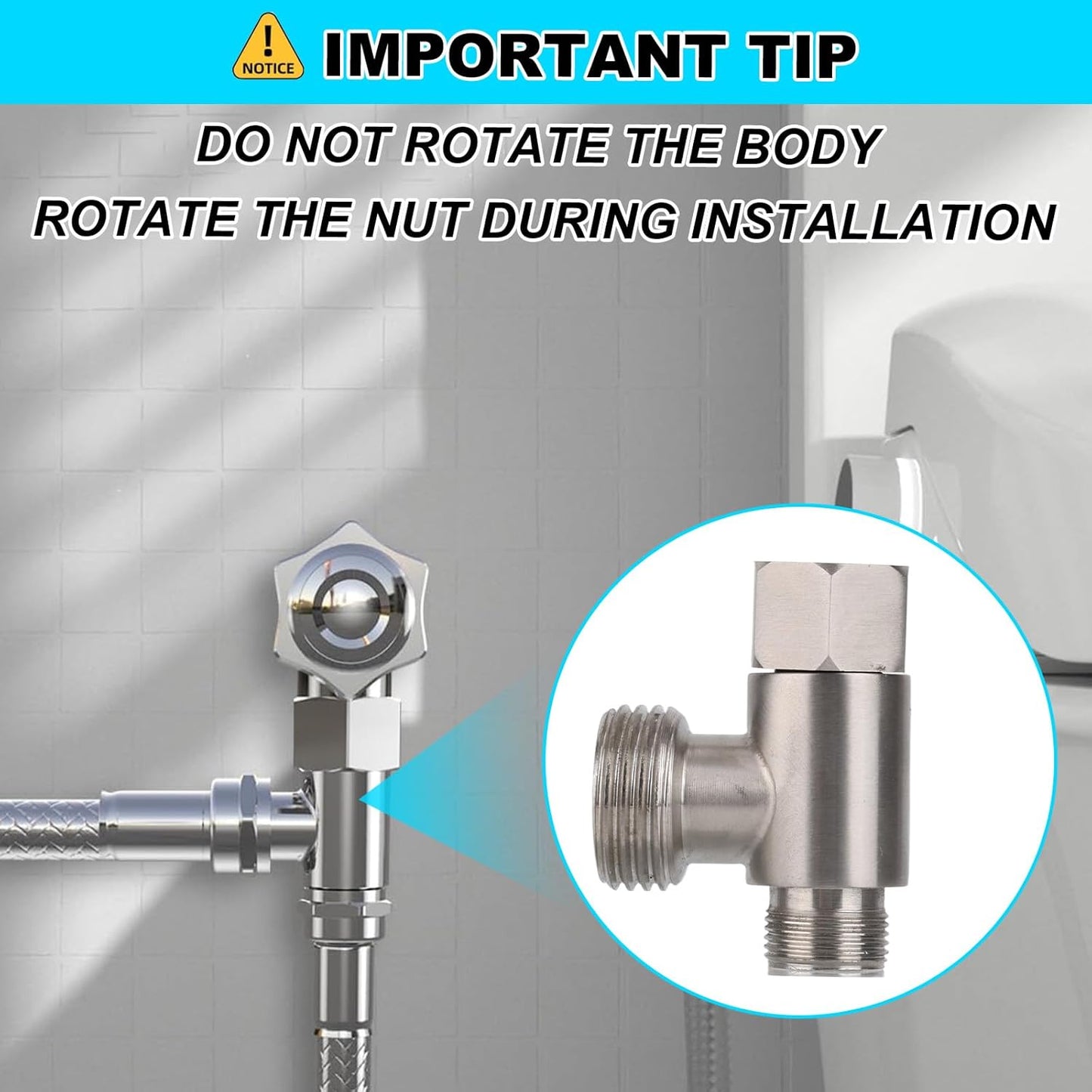 3/8" Bidet T-Valve Adapter, Stainless Steel 3/8" x 1/2" T-Valve with Gasket & PTFE Tape for Toilet Water Tank Connector Replacement Parts Attachments Accessories