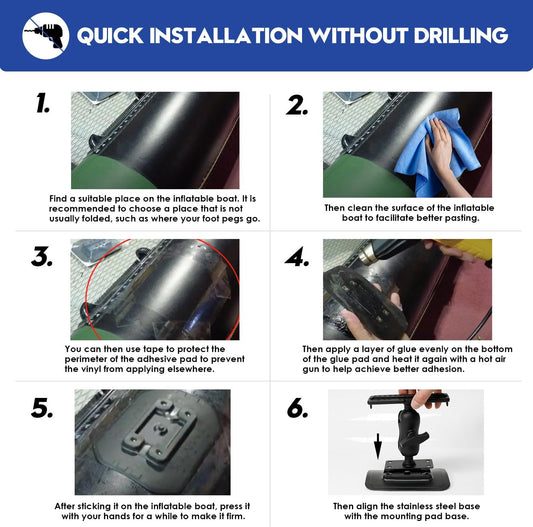 1.5" / C Size Ball Fish Finder Mount with Glue-On Pad (PVC) for Inflatable Boats/Kayak, 360° Rotation Marine Electronic/Depth Finder Mount, Compatible with Garmin, Lowrance, Humminbird and More - PuriLite