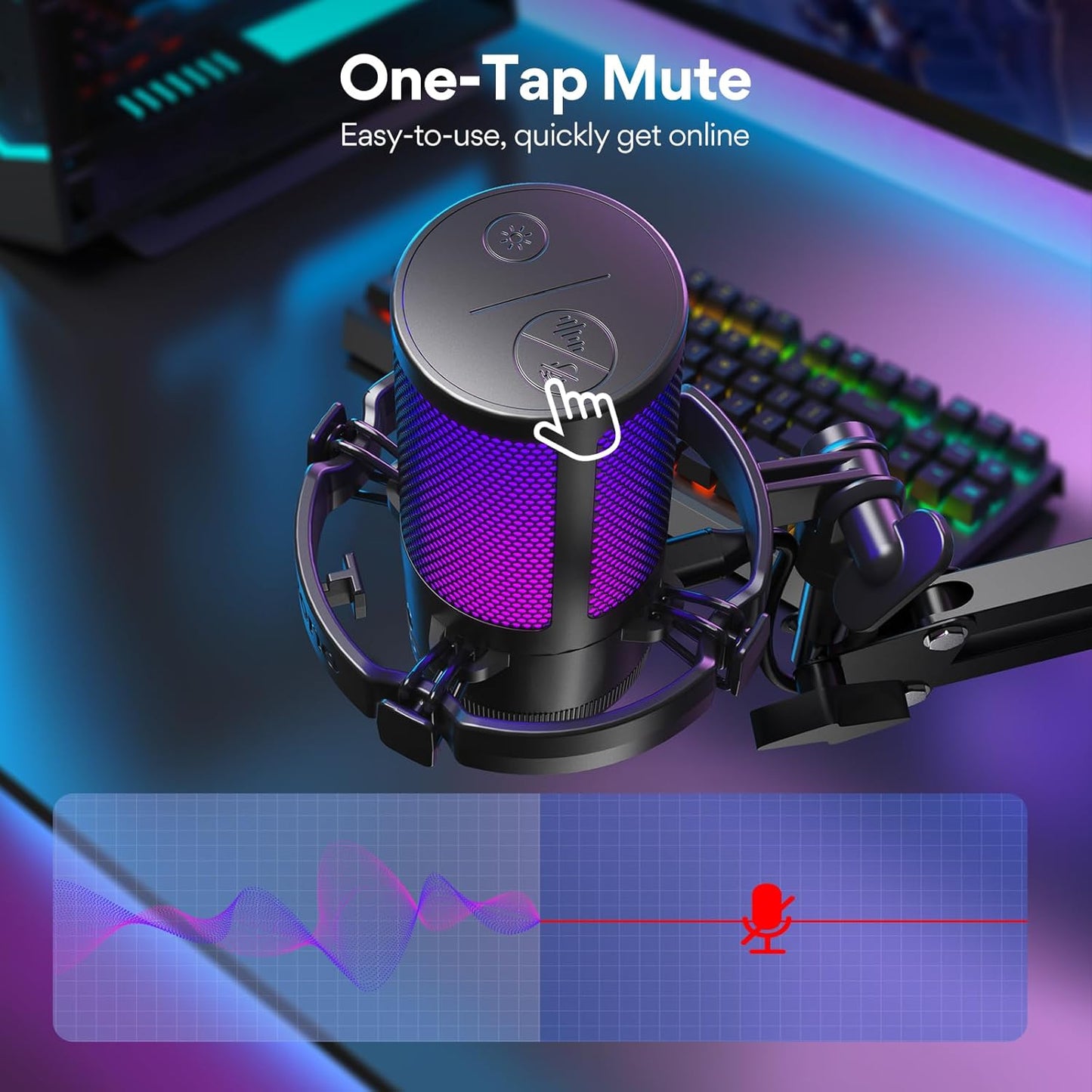 MAONO Gaming USB Microphone, Noise Cancellation Condenser mic with Mute, Gain, Monitoring, Boom Arm for Streaming, Podcast, Vocal, Twitch, YouTube, Discord, PC, Computer, PS4, PS5, Mac, DGM20S