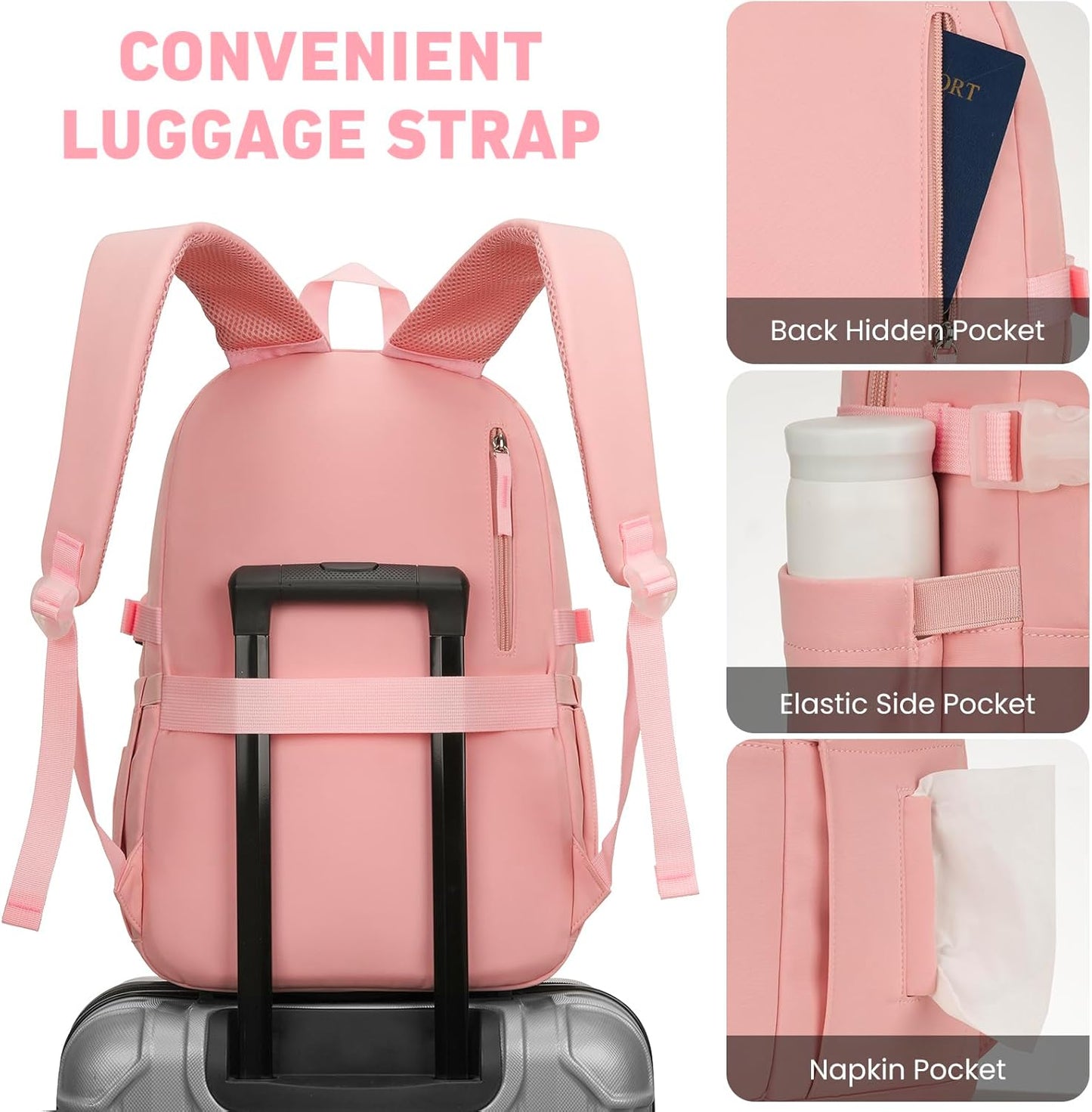 WINDARS Backpack for School Girls, Cute High School Backpacks for Teens Women Student Large Bookbag 15.6 Inch Laptop Bag with USB Charger Port for College Work Travel Trip (Beige Khaki)