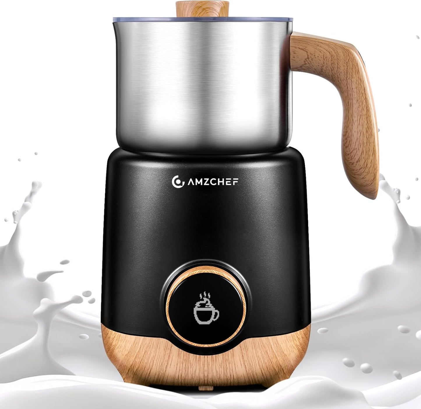 AMZCHEF 8-in-1 Milk Frother Electirc, 17oz (500ml) Stainless Steel Coffee Frother & Steamer, Mousseur A Lait for Latte, Cappuccino, Hot Chocolate, Hot Chocolate, Dishwasher Safe
