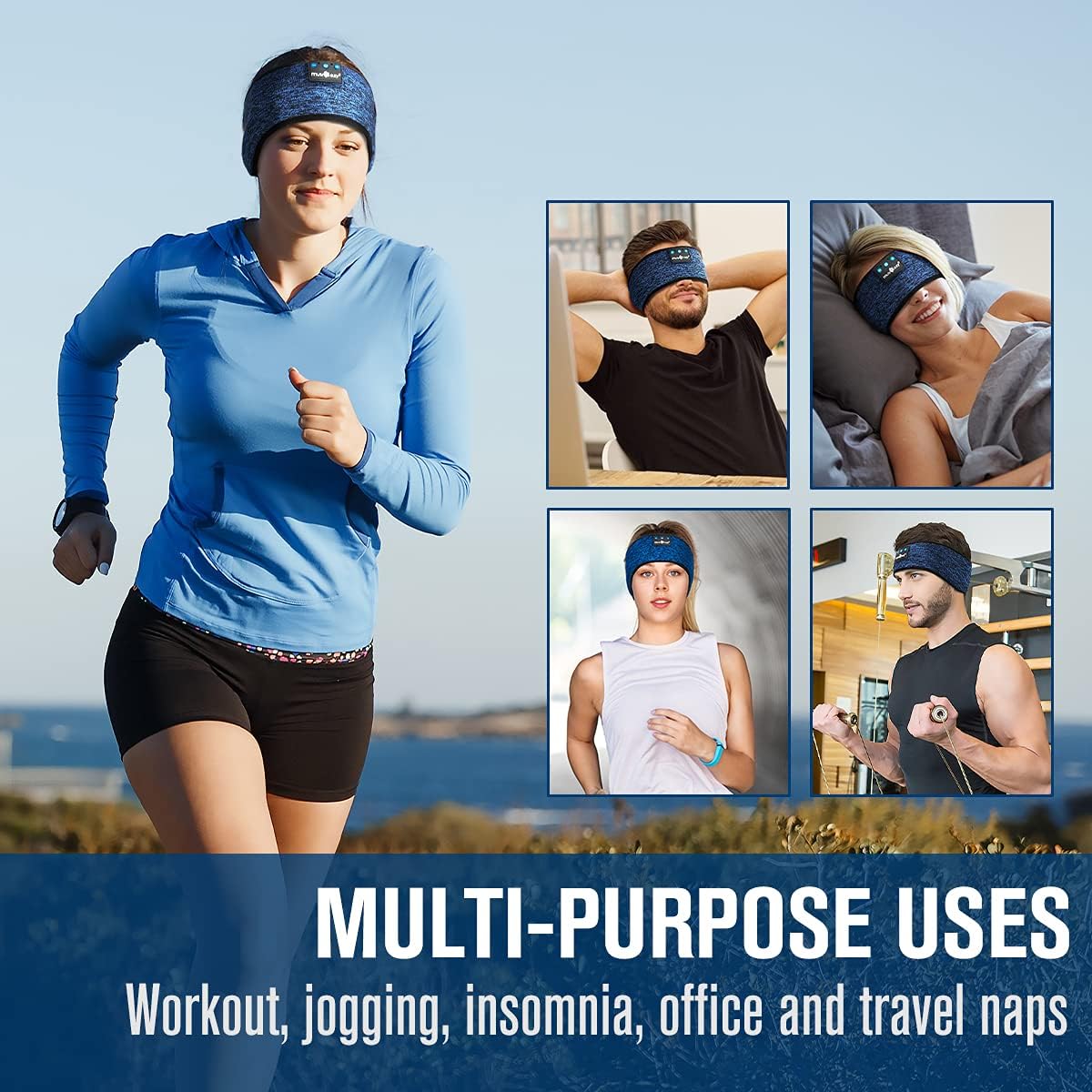 Bluetooth Sleep Headband Headphones | Wireless Sleep Mask Headphones | Music Headband for Side Sleepers | Sports Headband Earphones | Hands Free Audio Headband - PuriLite