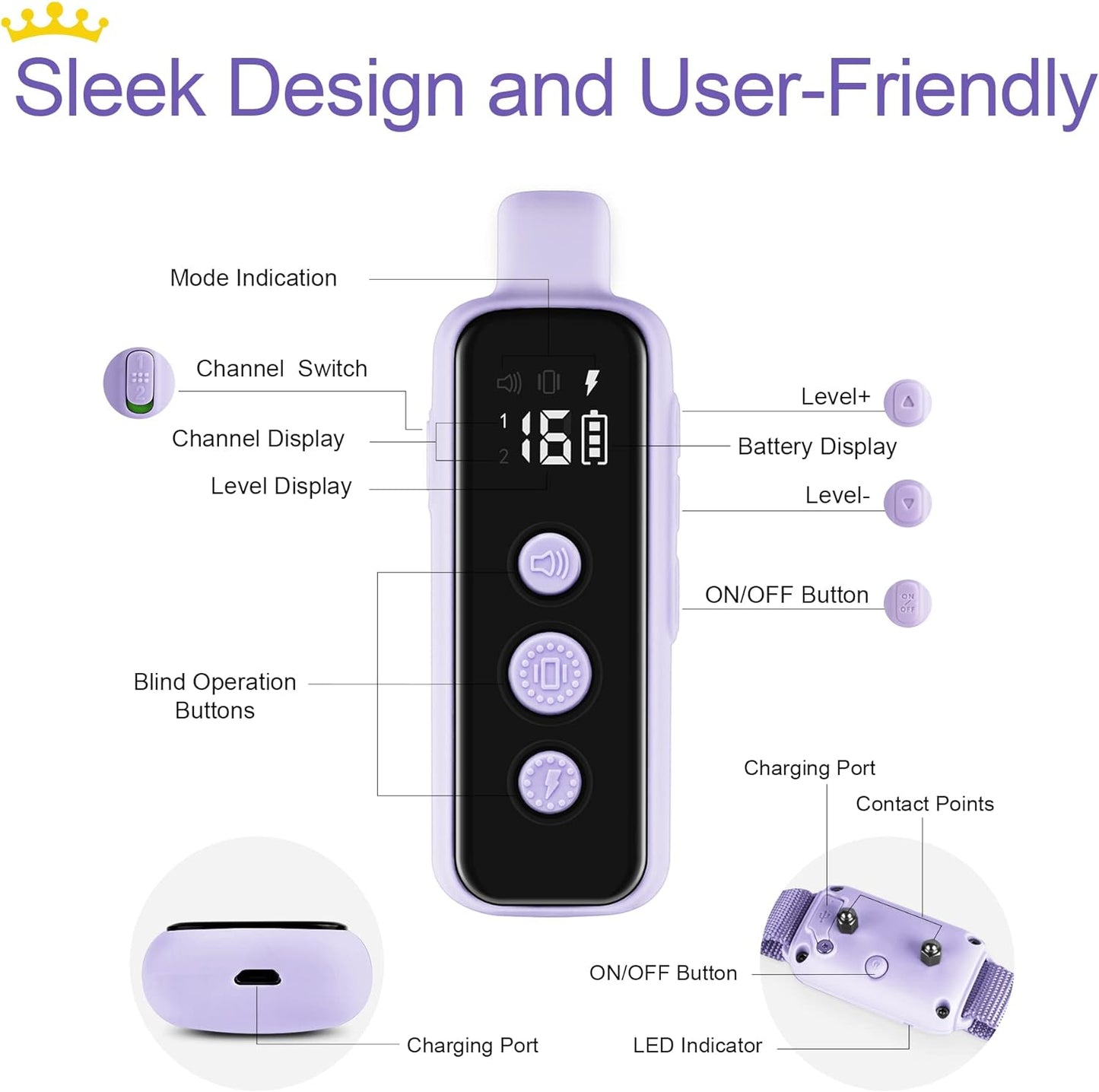 Bousnic Dog Shock Collar for 2 Dogs - (8-120lbs) Waterproof Rechargeable Electric Dog Training Collar with Remote for Small Medium Large Dogs with Beep Vibration Safe Shock Modes(Grey)
